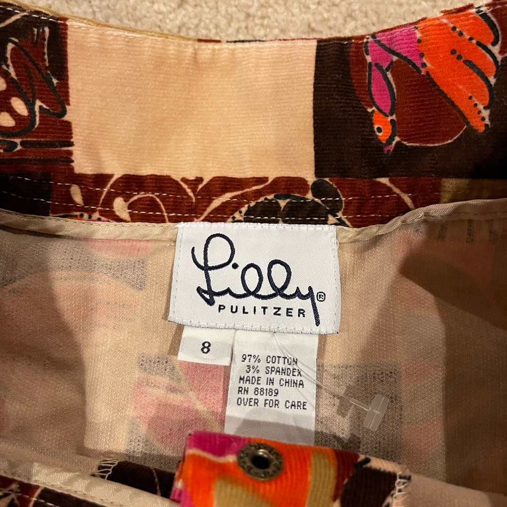 Lilly Pulitzer Patchwork Mini Skirt in Brown, Pink, Orange, Tan - Picture 2 of 2